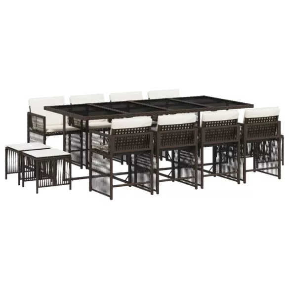13 részes barna polyrattan kerti ülőgarnitúra párnákkal