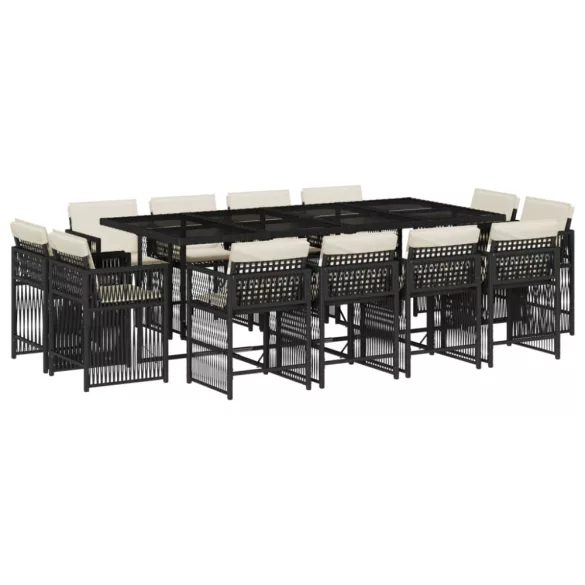 13 részes fekete polyrattan kerti ülőgarnitúra párnákkal
