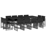 13 részes fekete polyrattan kerti ülőgarnitúra párnákkal