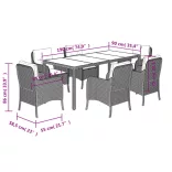 7 részes szürke polyrattan kerti étkezőgarnitúra párnával