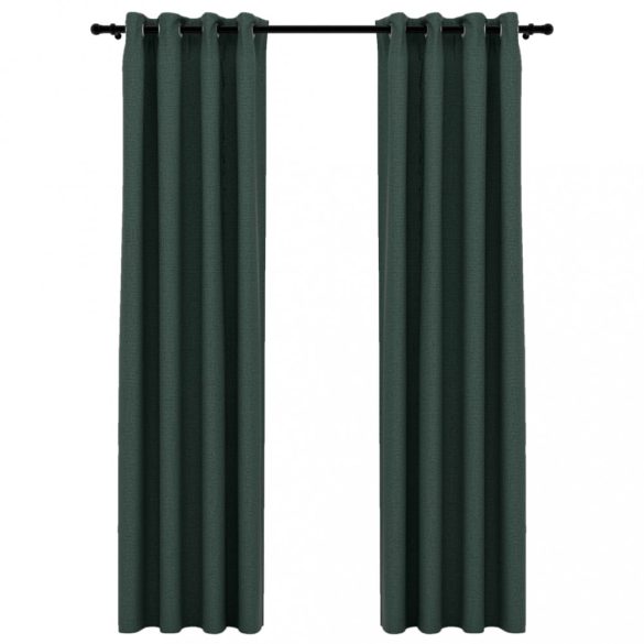 2 db zöld, vászonhatású sötétítőfüggöny fűzőkarikával 140 x 225 cm