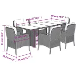 7 részes fekete polyrattan kerti étkezőgarnitúra párnával