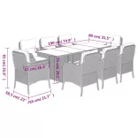 9 részes bézs polyrattan kerti étkezőgarnitúra párnákkal
