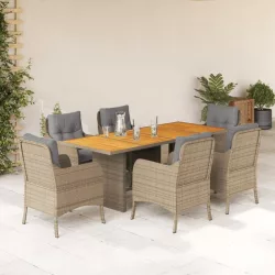   7 részes bézs polyrattan kerti étkezőgarnitúra párnákkal