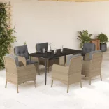 7 részes bézs polyrattan kerti étkezőgarnitúra párnákkal