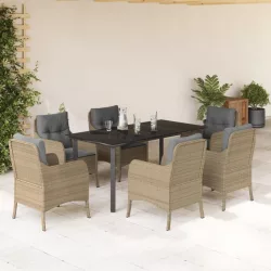   7 részes bézs polyrattan kerti étkezőgarnitúra párnákkal
