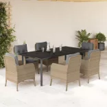 7 részes bézs polyrattan kerti étkezőgarnitúra párnákkal