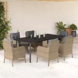   7 részes bézs polyrattan kerti étkezőgarnitúra párnákkal