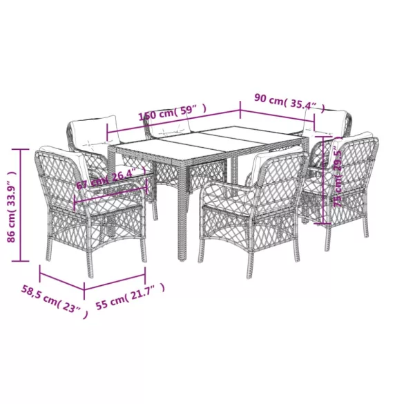 7 részes szürke polyrattan kerti étkezőgarnitúra párnával