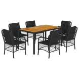 7 részes fekete polyrattan kerti étkezőgarnitúra párnával