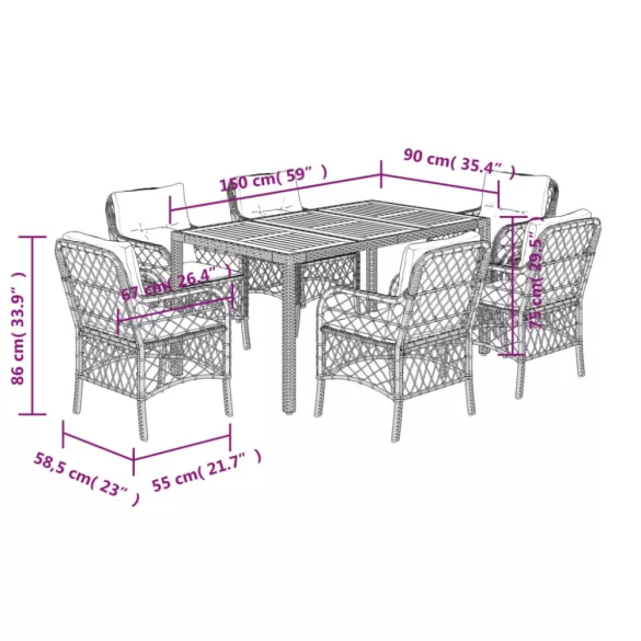 7 részes szürke polyrattan kerti étkezőgarnitúra párnával