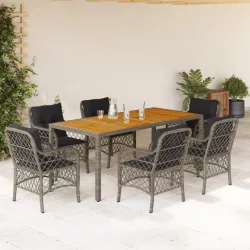   7 részes szürke polyrattan kerti étkezőgarnitúra párnával