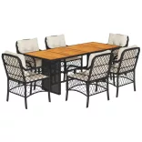 7 részes fekete polyrattan kerti étkezőgarnitúra párnával