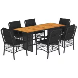 7 részes fekete polyrattan kerti étkezőgarnitúra párnával