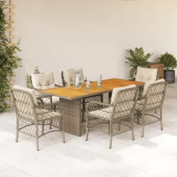   7 részes bézs polyrattan kerti étkezőgarnitúra párnákkal