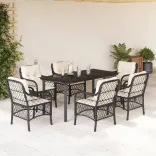 7 részes fekete polyrattan kerti étkezőgarnitúra párnával