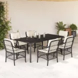 7 részes fekete polyrattan kerti étkezőgarnitúra párnával
