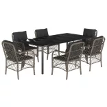7 részes szürke polyrattan kerti étkezőgarnitúra párnával