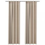 2 db bézs vászonhatású sötétítőfüggöny kampókkal 140 x 225 cm