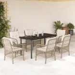 7 részes bézs polyrattan kerti étkezőgarnitúra párnákkal