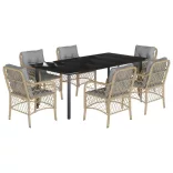 7 részes vegyes bézs polyrattan kerti étkezőgarnitúra párnákkal