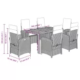 7 részes fekete polyrattan kerti étkezőgarnitúra párnával
