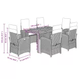 7 részes fekete polyrattan kerti étkezőgarnitúra párnával