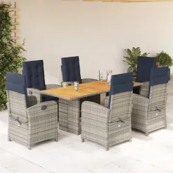  7 részes bézs polyrattan kerti étkezőgarnitúra párnákkal