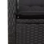 7 részes fekete polyrattan kerti étkezőgarnitúra párnával
