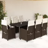9 részes barna polyrattan kerti étkezőgarnitúra párnákkal