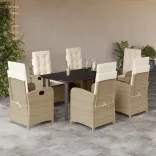 7 részes bézs polyrattan kerti étkezőgarnitúra párnákkal