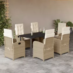   7 részes bézs polyrattan kerti étkezőgarnitúra párnákkal