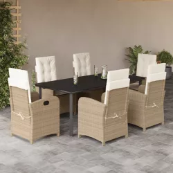   7 részes bézs polyrattan kerti étkezőgarnitúra párnákkal