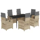 7 részes vegyes bézs polyrattan kerti étkezőgarnitúra párnákkal