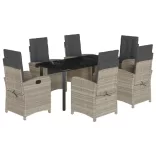 7 részes világosszürke polyrattan kerti étkezőszett párnával