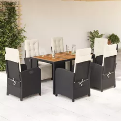   7 részes fekete polyrattan kerti étkezőgarnitúra párnával