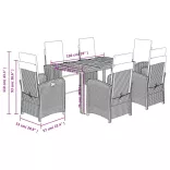7 részes fekete polyrattan kerti étkezőgarnitúra párnával