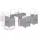 7 részes fekete polyrattan kerti étkezőgarnitúra párnával