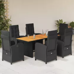   7 részes fekete polyrattan kerti étkezőgarnitúra párnával