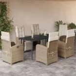 7 részes bézs polyrattan kerti étkezőgarnitúra párnákkal