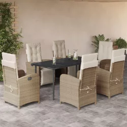   7 részes bézs polyrattan kerti étkezőgarnitúra párnákkal