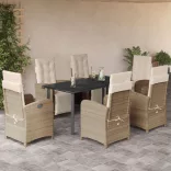 7 részes bézs polyrattan kerti étkezőgarnitúra párnákkal