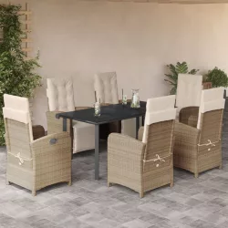   7 részes bézs polyrattan kerti étkezőgarnitúra párnákkal