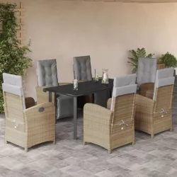  7 részes bézs polyrattan kerti étkezőgarnitúra párnákkal