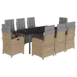   9 részes bézs polyrattan kerti étkezőgarnitúra párnákkal