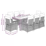 9 részes fekete polyrattan kerti étkezőgarnitúra párnákkal