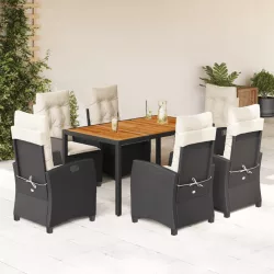   7 részes fekete polyrattan kerti étkezőgarnitúra párnával