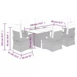 7 részes fekete polyrattan kerti étkezőgarnitúra párnával