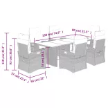 7 részes fekete polyrattan kerti étkezőgarnitúra párnával