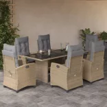 7 részes vegyes bézs polyrattan kerti étkezőgarnitúra párnákkal